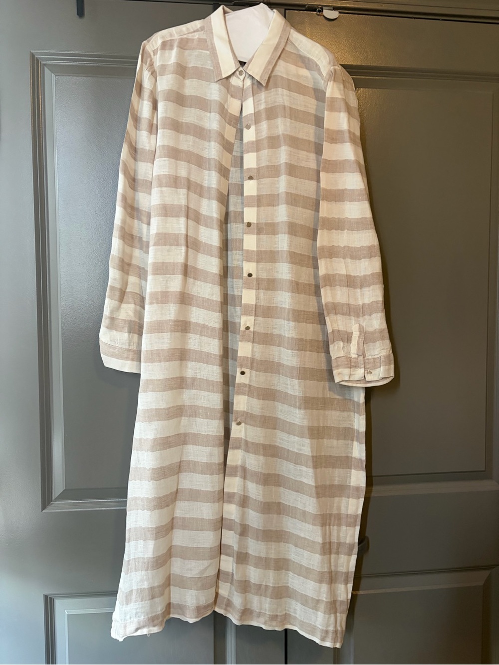 Chico's Cream and Beige Striped Maxi Shirt Dress
